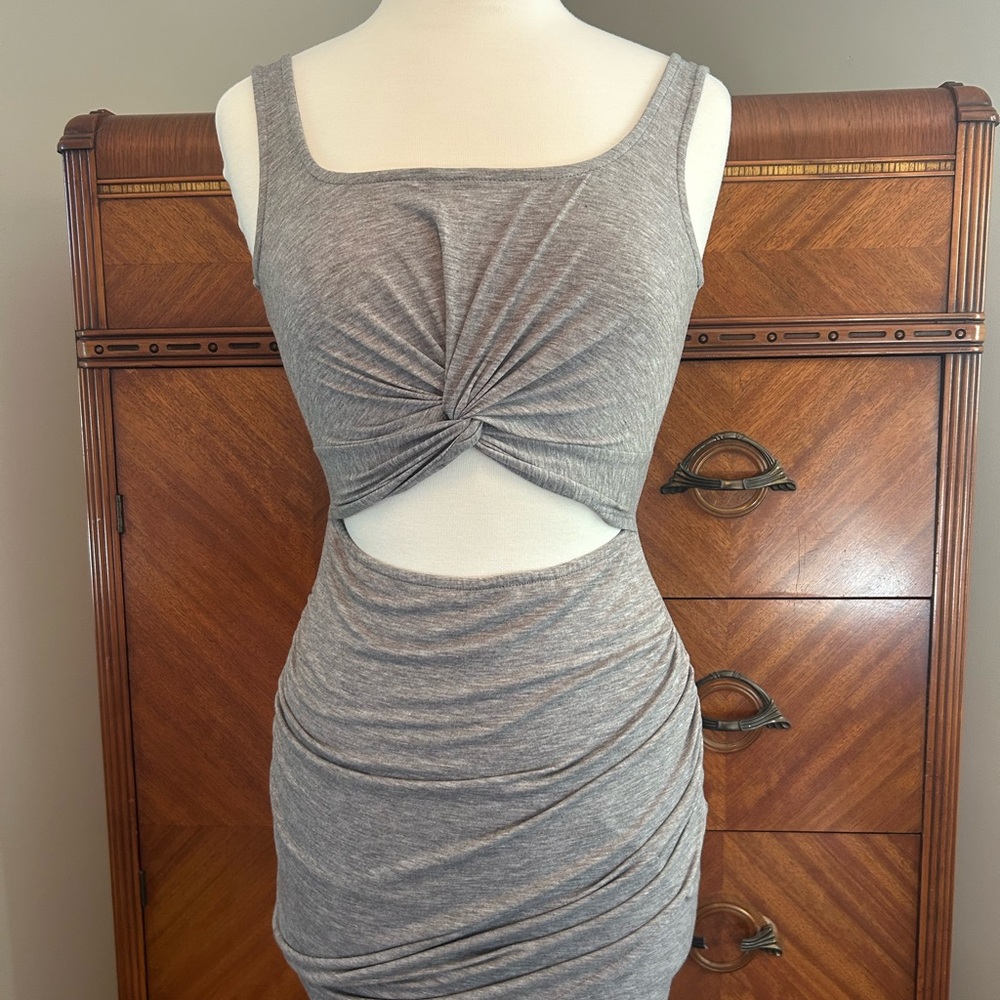Gray Twist Front Cutout Dress